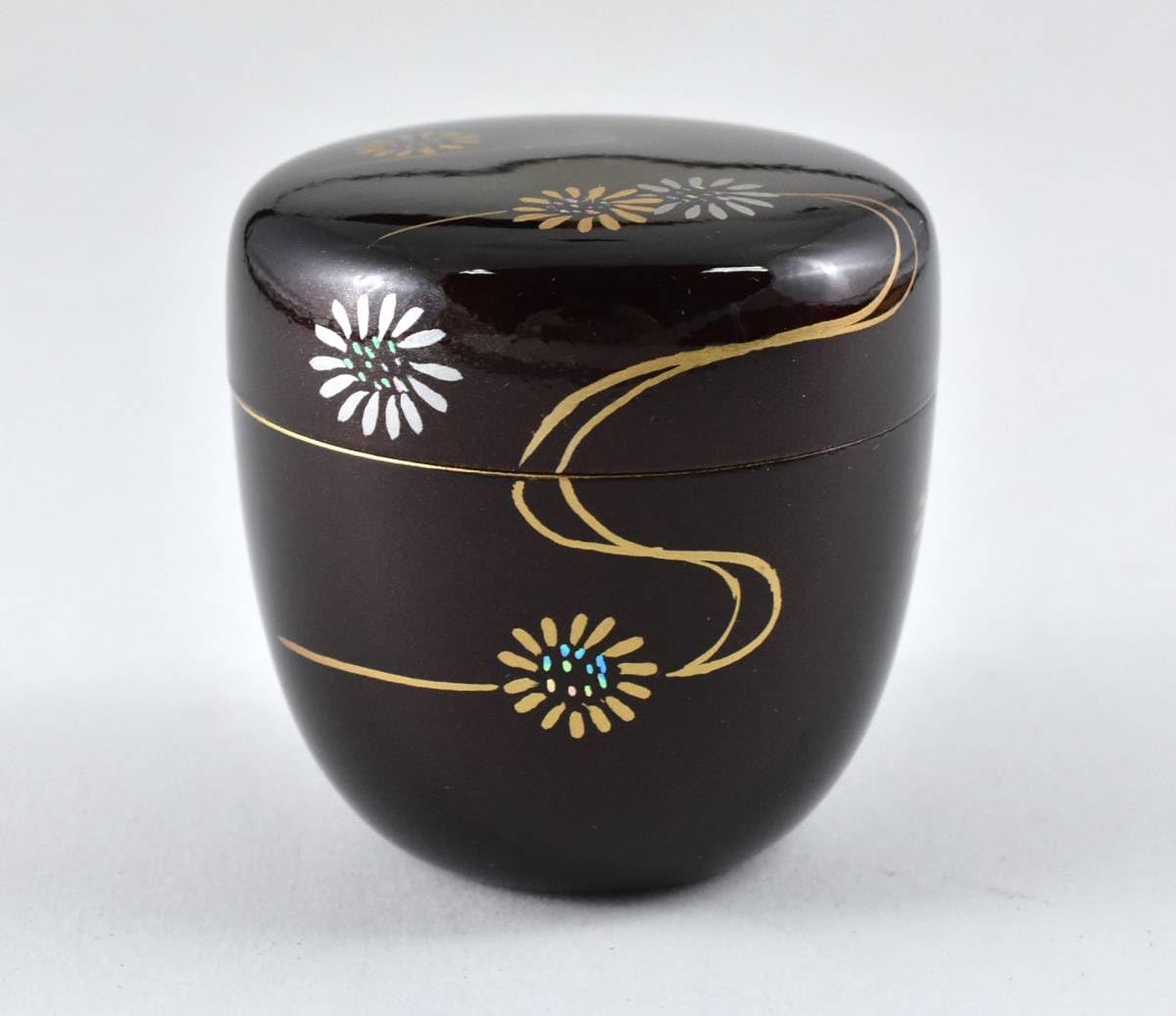 Amazon.co.jp: 楠廸庵 茶道具 棗 東雲作 溜塗流水に菊蒔絵中棗