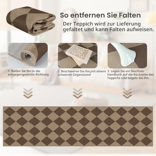 Capslpad Teppich Läufer Flur 80x200cm Waschbar Teppichläufer, Raute-braun – Ansicht 4