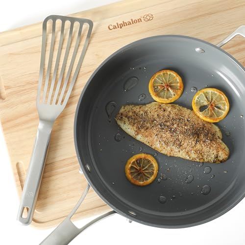 Image of Calphalon Prime Slotted Spatula, Slotted Fish Turner, Stainless Steel Kitchen Flipping Spatula, Flexible Heavy-Gauge Heat Resistant for Seafood, Weighted Handle for Control