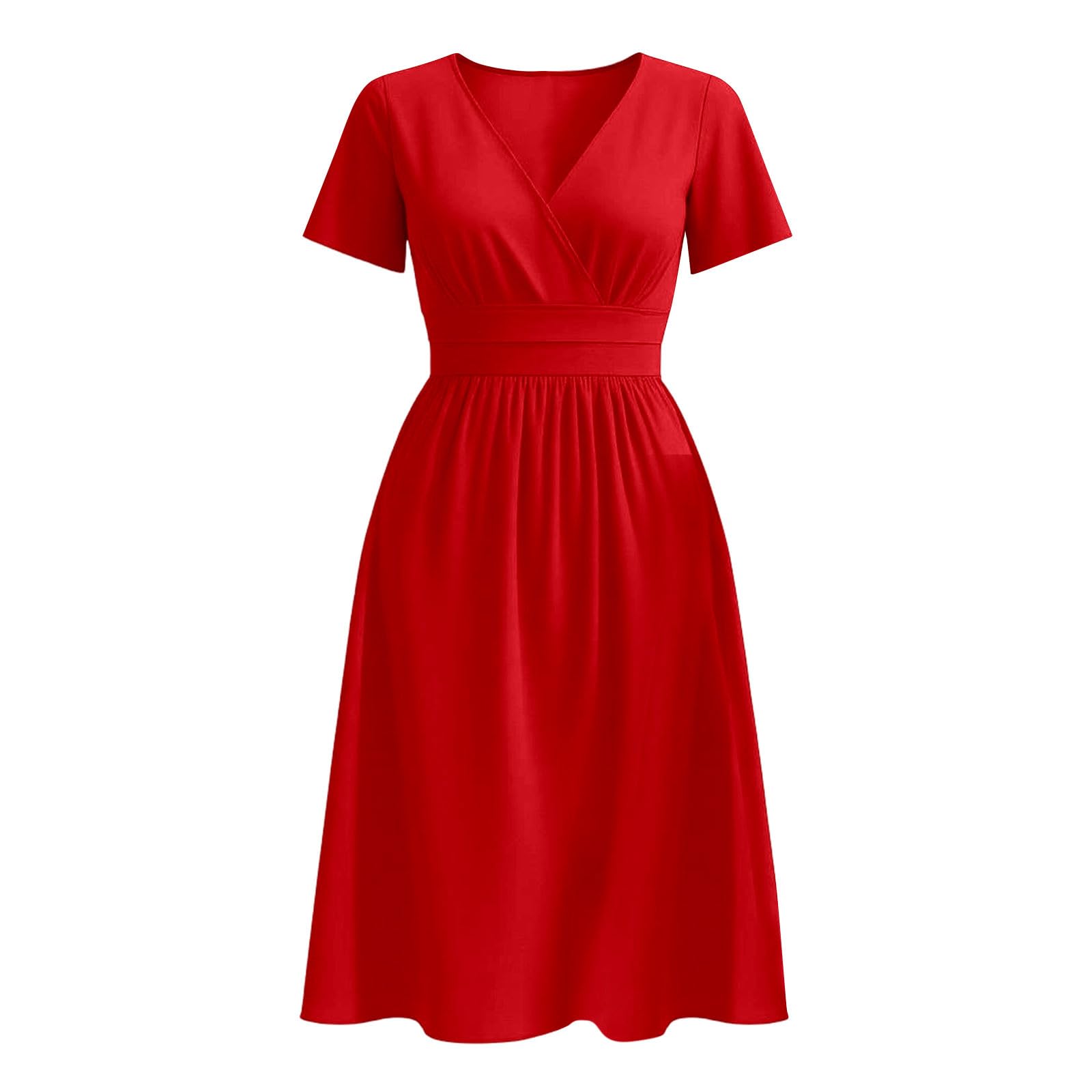 Générique Robe Femme Chic et Elegant Col en V Taille Haute ete Robe Longue D'Été Plissée Manches Papillon Fente Latérale Froncée Empire Robes pour Soirée Mariage Fête