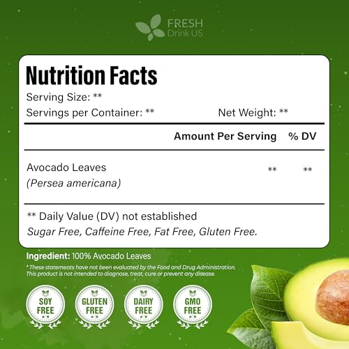 Image of FreshDrinkUS, 120 Avocado Leaves - Loose Leaf - Premium Avocado Leaf Herbal Tea, Caffeine Free Botanical Tea Leaves for Hot or Iced Tea - Natural, Aromatic & Fresh Avocado Leaves