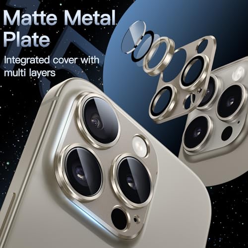 Image of JETech Camera Lens Protector for iPhone 15 Pro 6.1-Inch and iPhone 15 Pro Max 6.7-Inch, Full Coverage 9H Tempered Glass Ring Cover, Matte Metal Plate, Case Friendly, 1-Pack (Natural Titanium)
