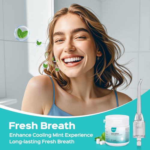 Image of COSLUS Whitening Water Flosser Replacement Tips with 60 Pcs Mint Refills | Compatible with C20 (F5020E) & E40 (WFP14) Portable Water Flossers - Improve Stains Gently& Fresh Breath for Daily Oral Care