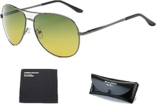 WIRUN Night Vision Glasses for Men Women Polarized UV400 Aviator Anti Glare Yellow Safety Night View Driving Eyewear (Grey)