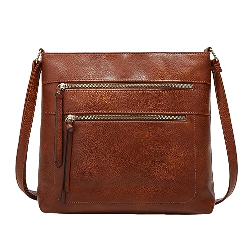 Sac carré en cuir souple marron pour femme | Grand sac à bandoulière rétro mode