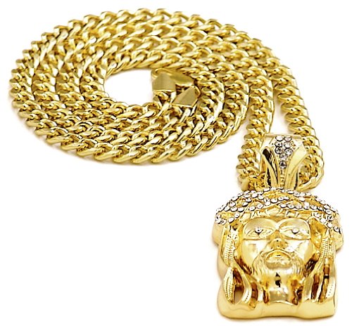 GWOOD Jesus Crowned Small Gold Color Pendant with 30 Inch Cuban Necklace3