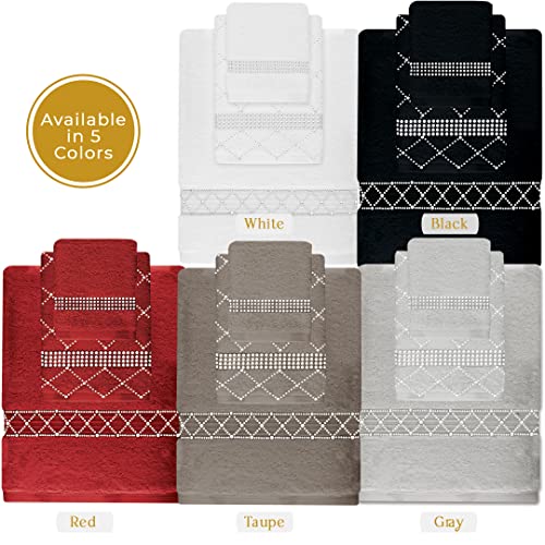 Sparkles Home Set Of 3 Piece Rhinestone Towel Set With X Design - Soft, Premium Quality Absorbent Towels For Bathroom, White #TOP5