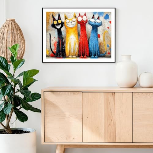 Rompecabezas para adultos de 1000 piezas, Gatos Neon Traviesos, difícil y desafiante - Sin polvo, letras en la parte posterior, póster 1:1, juego familiar y decoración (27.6"X19.7") miniatura 4