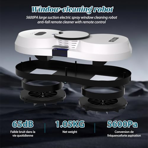Fensterreinigungsroboter, 5600 Pa Saugkraft, automatischer Fensterreiniger, Sicherheitssystem, intelligente Navigation, Fernbedienung, für alle glatten Oberflächen, mit 10 Tüchern (A) – Bild 5