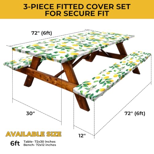 6ft Polyester Picnic Table Cover with Bench Covers Tablecloth Zesty Lemon by RNOONY - Used condition - Image 2
