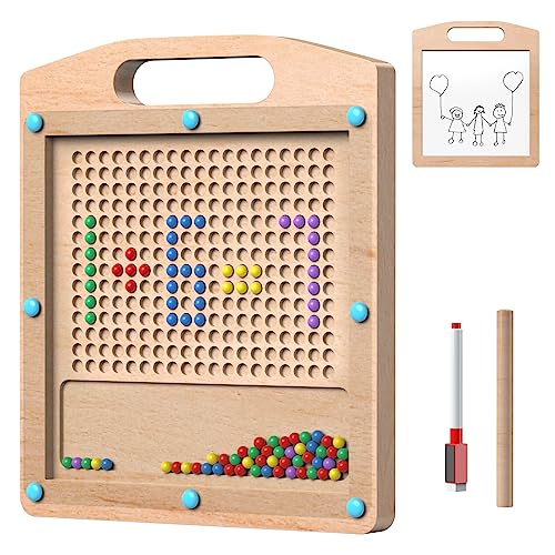 Image of Ccinnoe Wooden Magnetic Doodle Board & Writing Board, 2in1 Easel Wooden Art Easel for Kids,Drawing Board with Magnetic Pen & Beads for Toddlers, Magnetic Dot Art Montessori Preschool Educational Toys