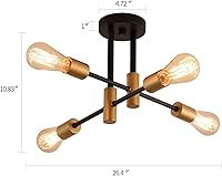 Vista 5 de Lámpara de Araña Sputnik Moderna Negra y Dorada Accesorios de Iluminación de Techo, 4 Luces de Metal Industrial de Mediados de Siglo Semi Empotradas