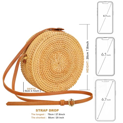 Boho Rattan Crossbody Bag for Women - Adjustable Shoulder Strap & Lightweight Design | Artisan Woven Beach Bag for Travel Essentials, Summer Picnic & Vacation Tote3