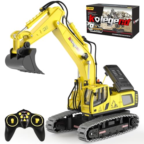 Image of kolegend Remote Control Excavator Toy 16 Inch, 11 Channel RC Construction Vehicles Hydraulic Haulers Digger Toys Gift for 6+ Years Old Kids Boys
