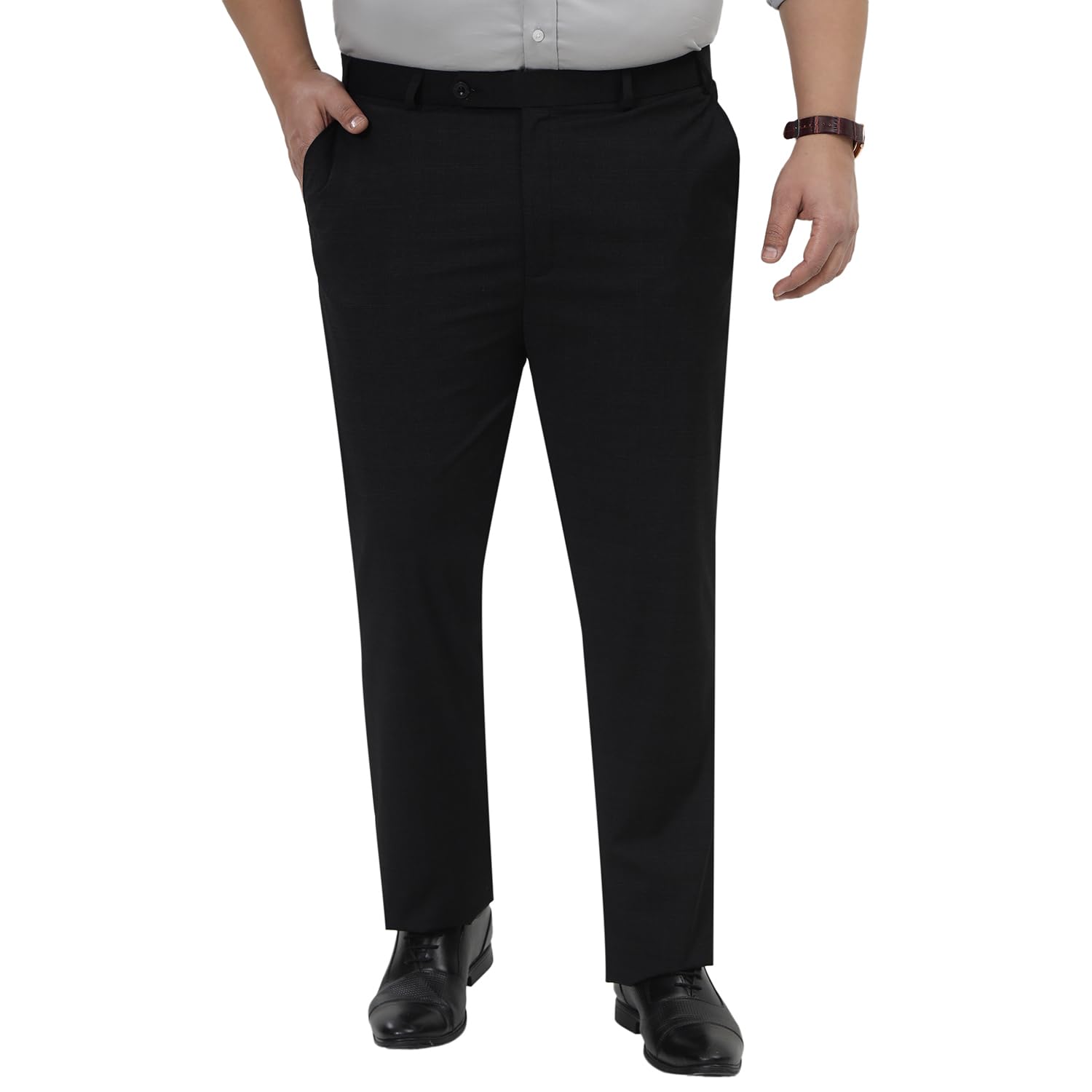john pride Plus Size Men Regular Fit Mid-Rise Black Checked Formal Trousers (JPTR22011A_Black)-picture-18