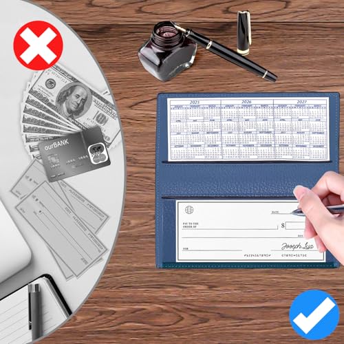Image of CASMONAL Checkbook Cover for Women & Men, PU Leather Wallet RFID Blocking