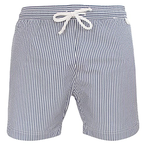les loulous de la plage - Maillot Short de Bain Homme Classique Rayures Bleu Gris et Blanc - Montauk 755 Taille S 38-40 Cover
