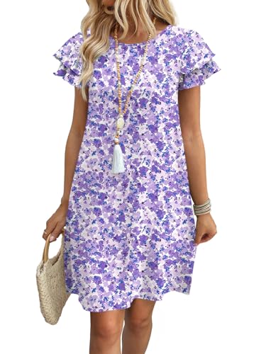OFEEFAN Purple Lavender Dress Womens Dresses 2026 Spring Summer Sundresses Boho Floral Clothes Hawaiian Casual Outfits Print 05 L