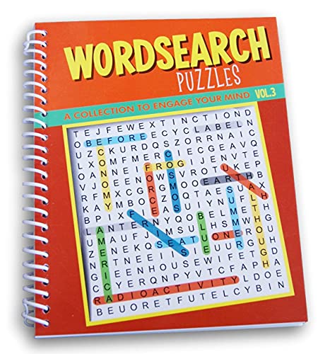 Spiral Bound Miniature Puzzle Book for Car, Office, or Quiet Play - 80 Pg (WordSearch Vol. 3)