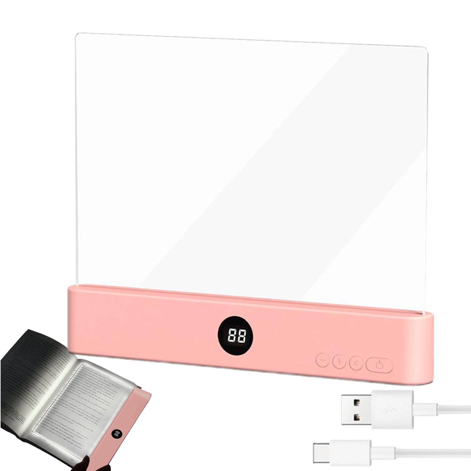 Smart LED Book Light, USB Rechargeable Clear Full Page Book Light with 3 Colors and Timer, Dimmable LED Panel Books Lamp Night Lights, Page Glow Reading Lights, Flat Pages Booklight for Men Women(B)