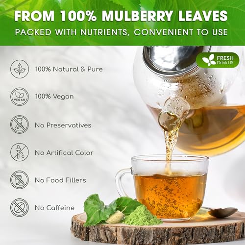 Image of FreshDrinkUS, Premium 8oz Mulberry Leaf Powder, Mulberry Leaf Matcha, 100% Natural and Pure, Perfect for Tea, Smoothies, Baked Goods, Natural Food Coloring, No Additives, No Gluten, No Sugar, Vegan