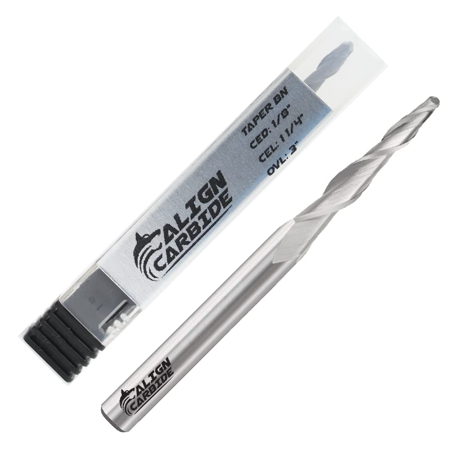 ALIGN CARBIDEBall Nose Router Bit, 1/8 Inch Cutting Diameter, 1/4 Inch Shank, Premium Solid Micro Grain Carbide, Spiral Plunge, 2 Flute, Ball Nose Cutting Face, CNC Router Pro-Series.