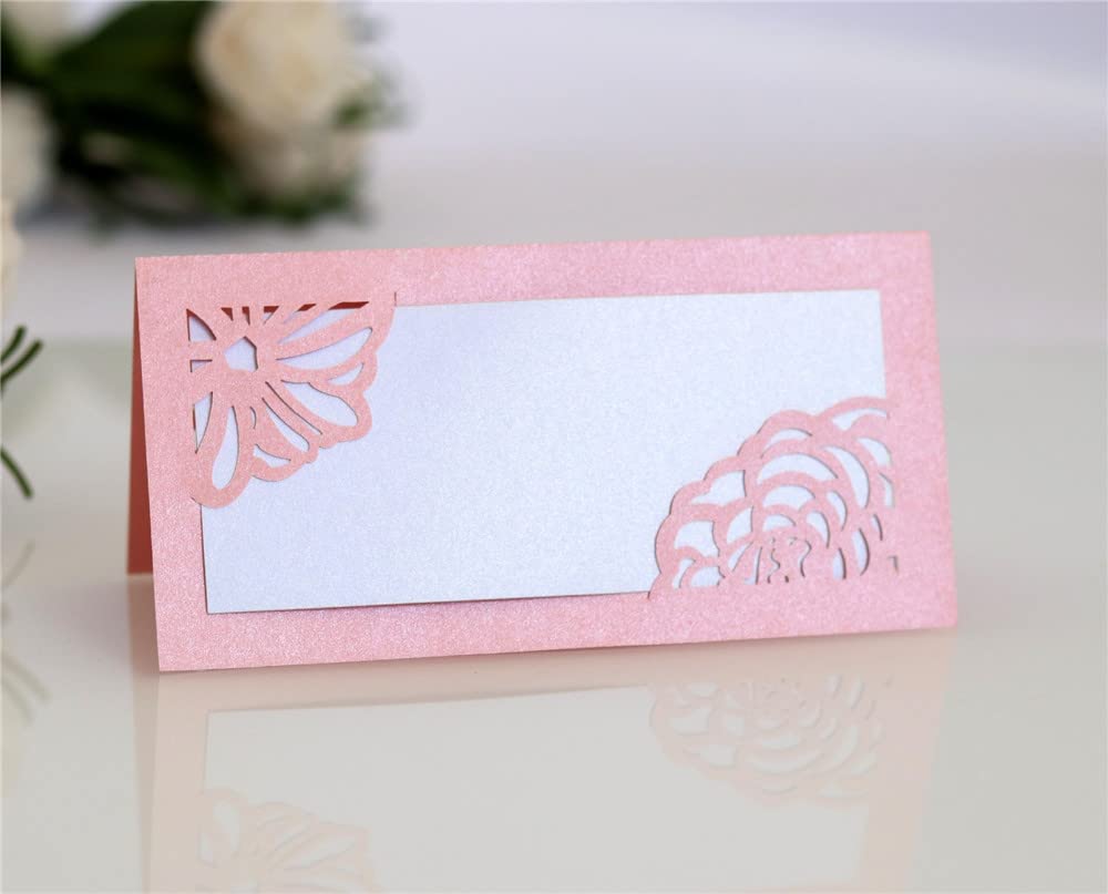 Wizytówki z miejscem, karteczki z miejscem na przyjęcie weselne, kwiecista koronka Hollow karteczki z miejscem do siedzenia na bankiety weselne Party Favor Decoration 100 sztuk (kolor: czerwony) (Col