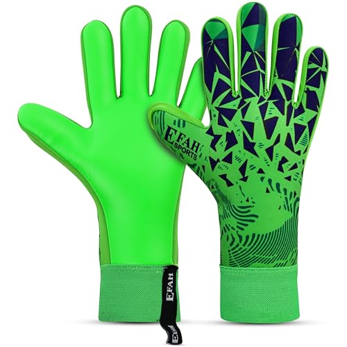 EFAH SPORTS Football Goalkeeper Gloves For Boys kids Children Youth Adult Professional Soccer Goalie Training Glove with Strong Grip Protection Palms (Green, Size 3 suitable for 5 to 6 year old)
