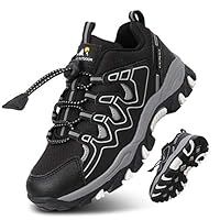 UOVO Boys Trainers Kids Walking Shoes Low-Top Sneakers Children Waterproof Trekking Hiking Footwear Running Shoes Black Silver Size 2 UK