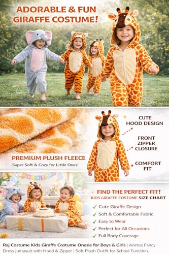 Image of Raj Costume Animal Fancy Dress Costume for Boys & Girls | Hooded Full Body Wildlife Zoo Animal Jumpsuit | Soft Costume for School Function, Fancy Dress, Halloween, Birthday, Cosplay & Role Play