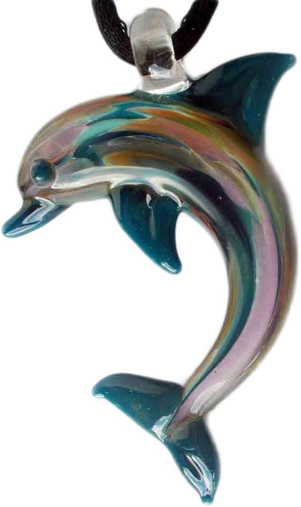 Hand Blown Glass Teal Blue Dolphin Pendant, Necklace, Focal Bead