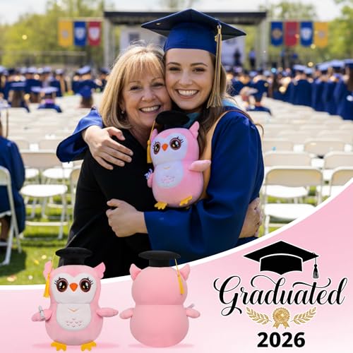 Graduation Plush Owl Stuffed Animal - 2026 Graduation Gift Pink Owl Plush with Soft 3D Cap Diploma Congrats Grad Plush Toy for Kindergarten School College Graduate Kids Teen Girl Women 9 Inch — view 4