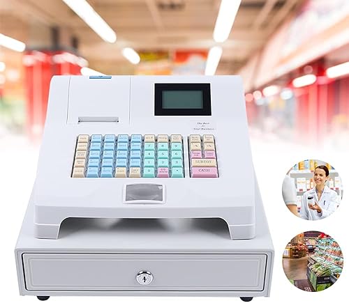 Miniatura 4 de DYRABREST Caja registradora electrónica de gran capacidad con sistema de gestión de efectivo y función de restaurante con llave blanca para