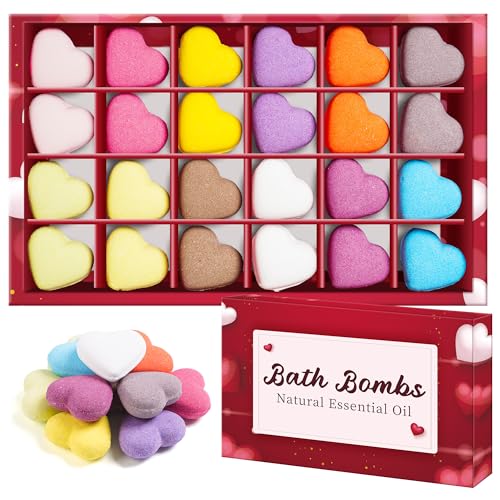 24 x Bombas de Baño, Aceites Esenciales Orgánicos Naturales Veganos, Envueltos Individualmente Regalos de Spa de Belleza para Niña Esposa Cumpleaños Aniversario Día de San Valentín Día de La Madre
