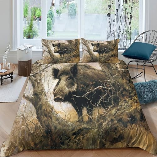 Chasse au Sanglier Housse de Couette lit double 200x200cm en microfibre douce