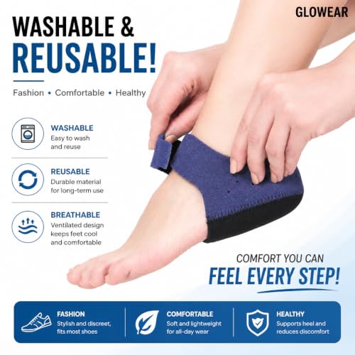 Image of Glowear Silicone Gel Heel Cups for Pain Relief | Plantar Fasciitis, Spur & Achilles Support for Men & Women | Breathable Cushion | Washable & Reusable | Blue, Large