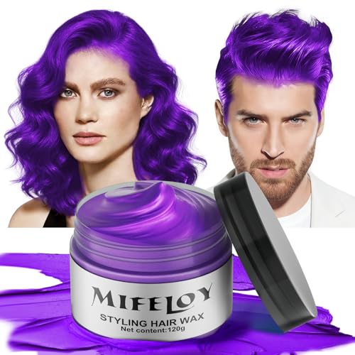 Mifeloy Purple Temporary Hair Color Wax Instant Natural Hairstyle Cream Dye Washable Styling Pomadesfor Men Girls Women Youth Disposable Violet Coloring Mud for Party Cosplay DIY Halloween