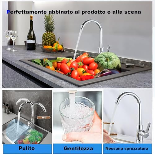 XWIHTR miscelatore rotante a 360° caldo e freddo per cucina in acciaio inox, miscelatore monocomando per lavello doppio, antigoccia con rubinetto silenzioso per lavello per verdure (spazzolato)