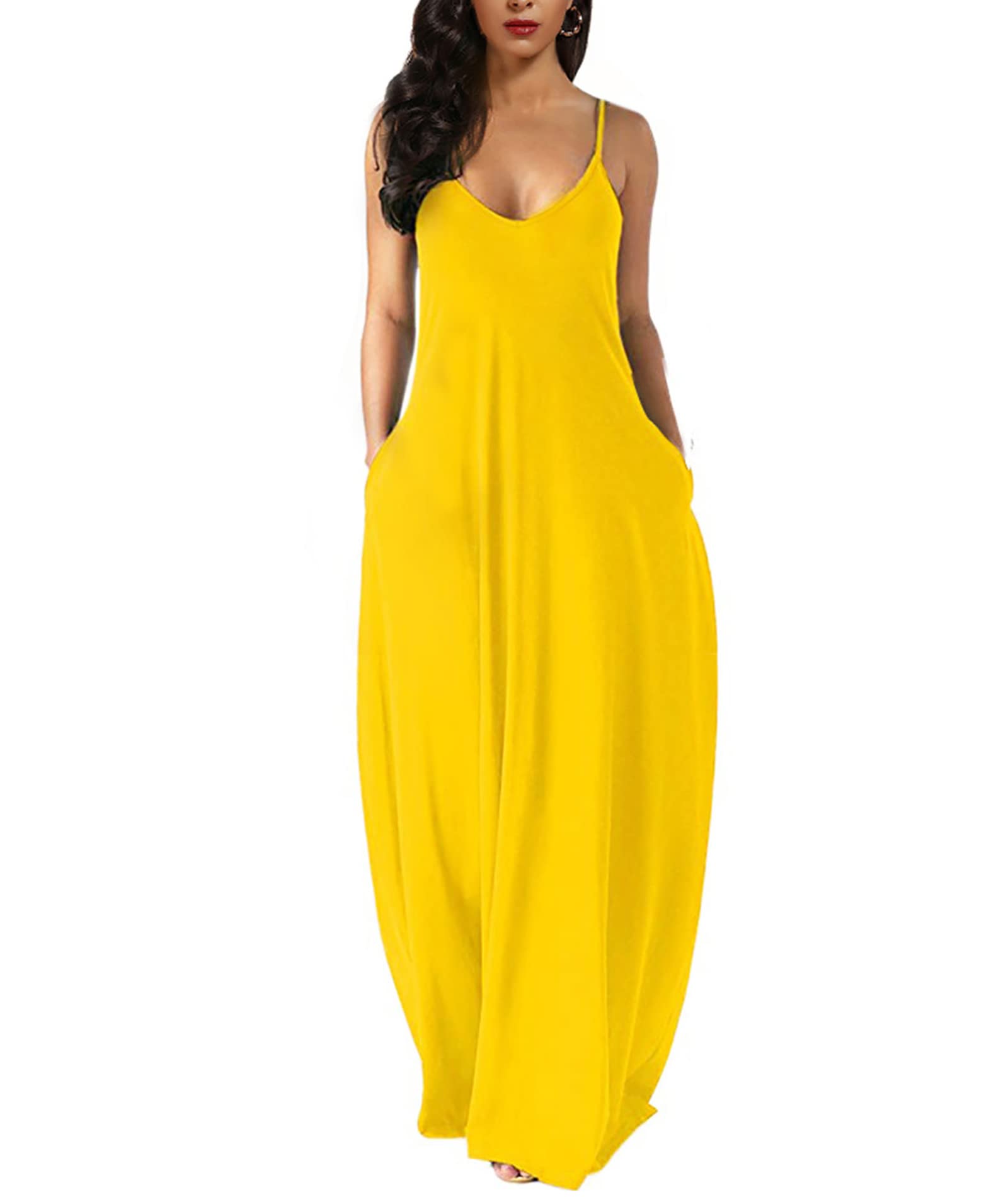 WolddressWomens 2024 Casual Sleeveless Sundress Plus Size Loose Plain Long Summer Beach Maxi Dress with Pockets S-5X