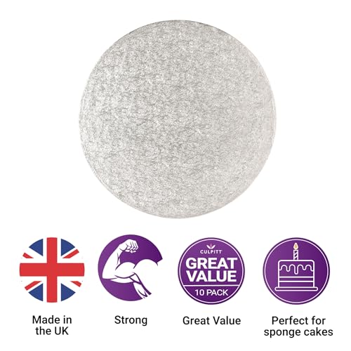 Culpitt 8" Round Cake Boards | Silver | 2.7mm Cards For Celebration Desserts, Birthday Treats, Tiered Sponge, Cupcakes, and More! 8 inch, Pack Of 10