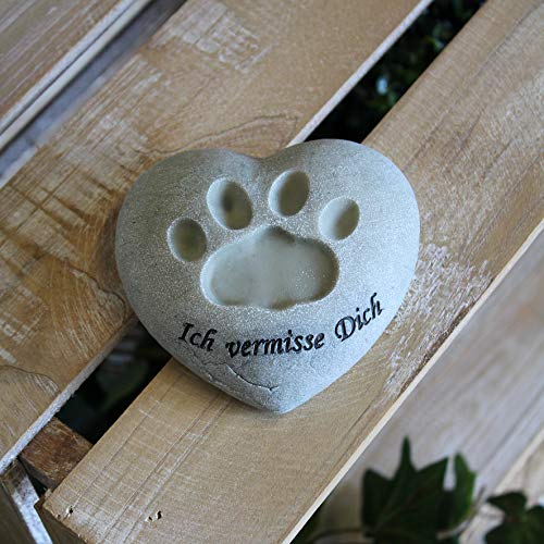 Poly-Herz mit Hunde-Pfote Grabschmuck ca. 9,5x4x10,5 cm