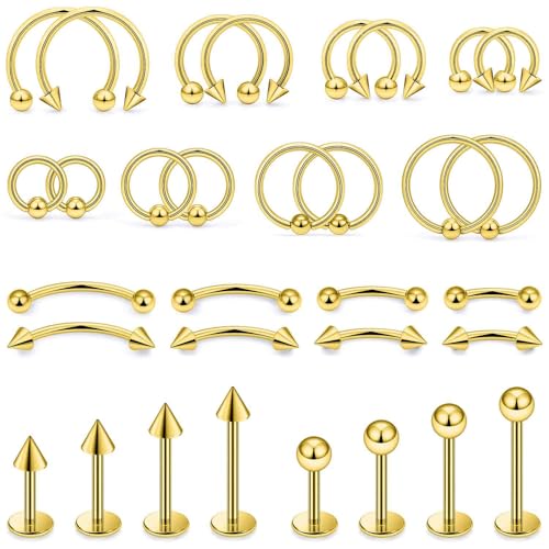 Xnsjeyy 16G Horseshoe Septum Nose Lip Rings Surgical Steel Tragus Forward Helix Conch Rook Daith Snug Cartilage Earring Medusa Vertical Labret Snake Bite Monroe Lip Ring Piercing Jewelry for Women Men