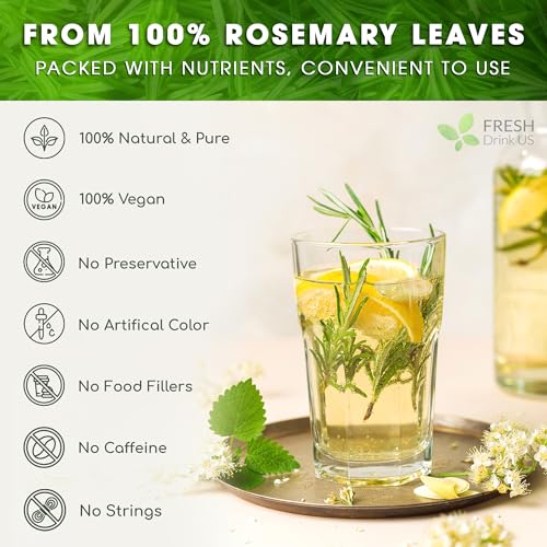 Image of FRESHDRINKUS, 31 Rosemary Leaf Tea Bags, 100% Natural and Pure Rosemary Dried Leaves, Pure Herbal Tea, No Additives, No Caffeine, No Gluten, Vegan.