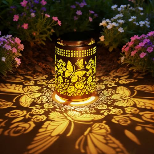 Lanternes solaires en plein air imperméable papillon jardin décor cadeaux pour les femmes maman grand-mère suspendue lumières solaires métal jardin...
