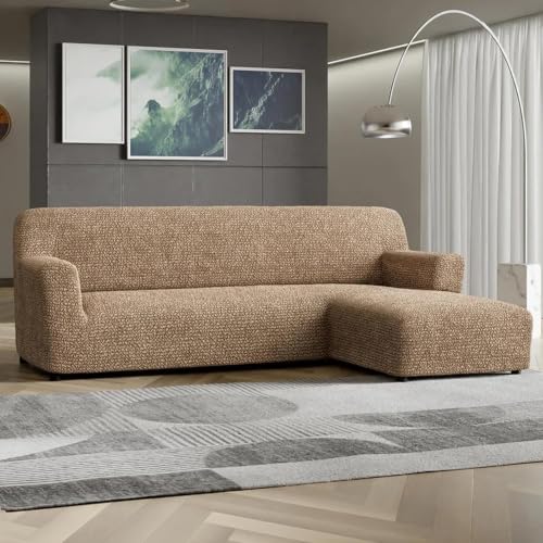 Image of Bellissima Sofa Covers - Premium Luxury Microfibra Plain Stretchable Sofa Cover Fully Covered Slipcover, Imported from Italy (Cappuccino, L Shape Right-UN)