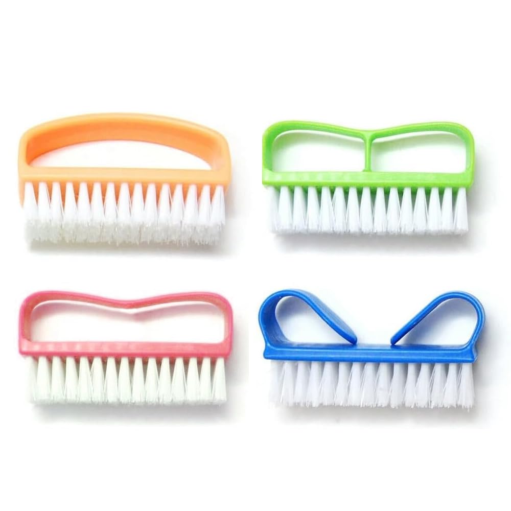 Nail Brush Scrubbing Cleaning Brush Fingernail Brush Cleaner Plastic Handle Brush with Soft Bristles Hand Wash Brushes For Toes And Nails Men Women Assorted Colors (Pack Of 4)
