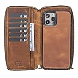 Solo Pelle Geldbörse + Lederhülle für das iPhone 12/12 Pro in 6.1 Zoll Stanford Case Leder Hülle Ledertasche Backcover aus echtem Leder (Börse + Hülle in Camel Braun)