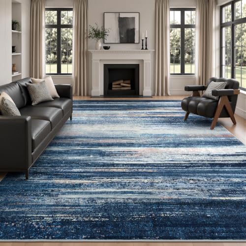Stiio 8x10 Area Rugs for Living Room, Washable Abstract Navy Blue Carpet - image 1