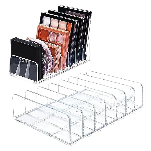 2 Piezas Organizador de Paleta Organizador de Maquillaje en Plástico Clasificador con 7 Compartimentos para Organizar Maquillaje Organizador Paleta para Lavabo Tocador(Transparente)
