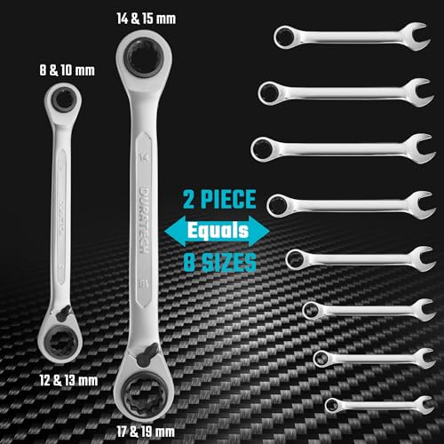 Image of DURATECH 4-in-1 Reversible Ratcheting Box Wrench Set, Metric, 2-Piece (Pack of 2)